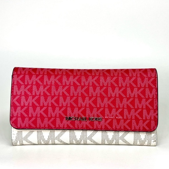 Michael Kors Large Jet Set Travel Logo Trifold Wallet - Dark Raspberry Multi